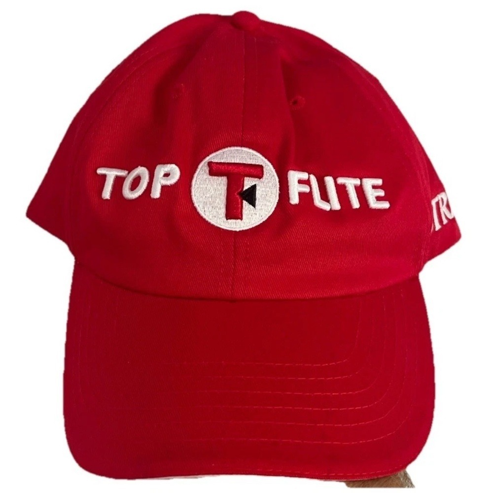 Top Flite Strata Golf Hat Cap‎ Red Embroidered Logo Adjustable Strapback Cotton